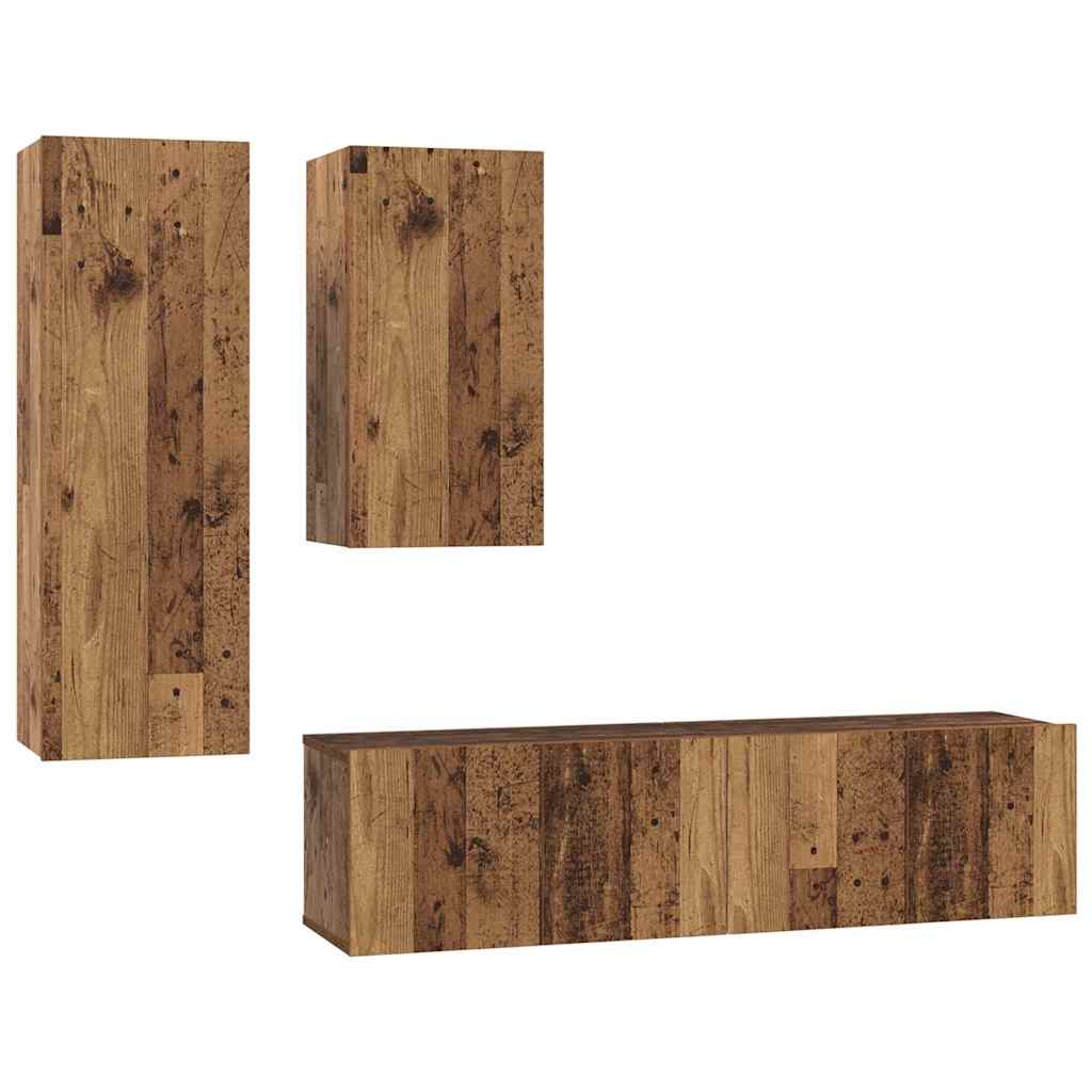 TV-Schrankset Wandmontiert 4 pcs Altholz Holzwerkstoff