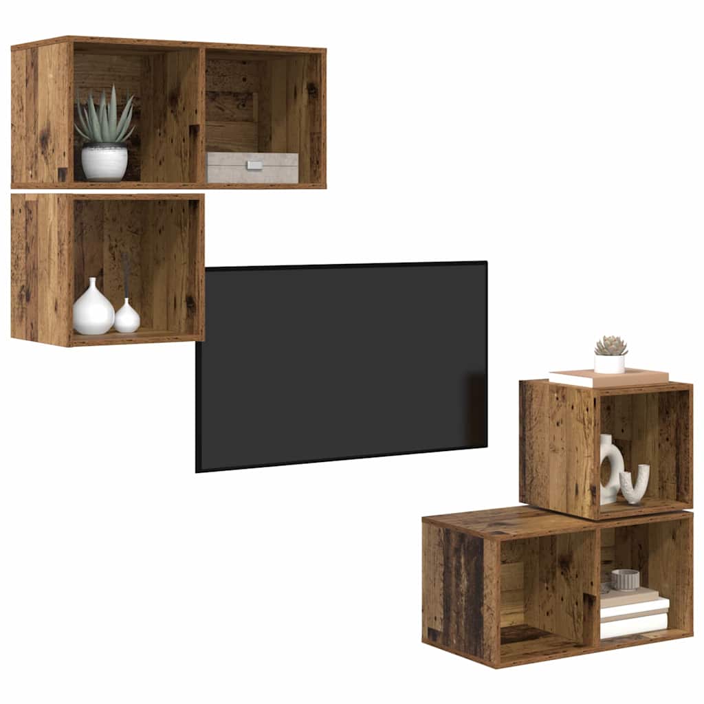 TV-Schrankset Wandmontiert 4 pcs Altholz Holzwerkstoff