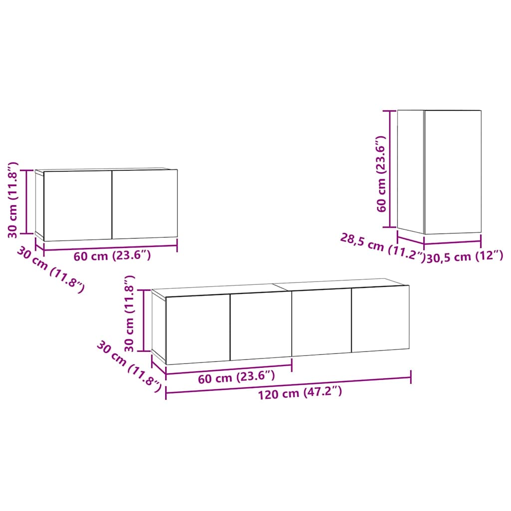 TV-Schrankset mit Schubladen Schwarz Eichen-Optik Holzwerkstoff