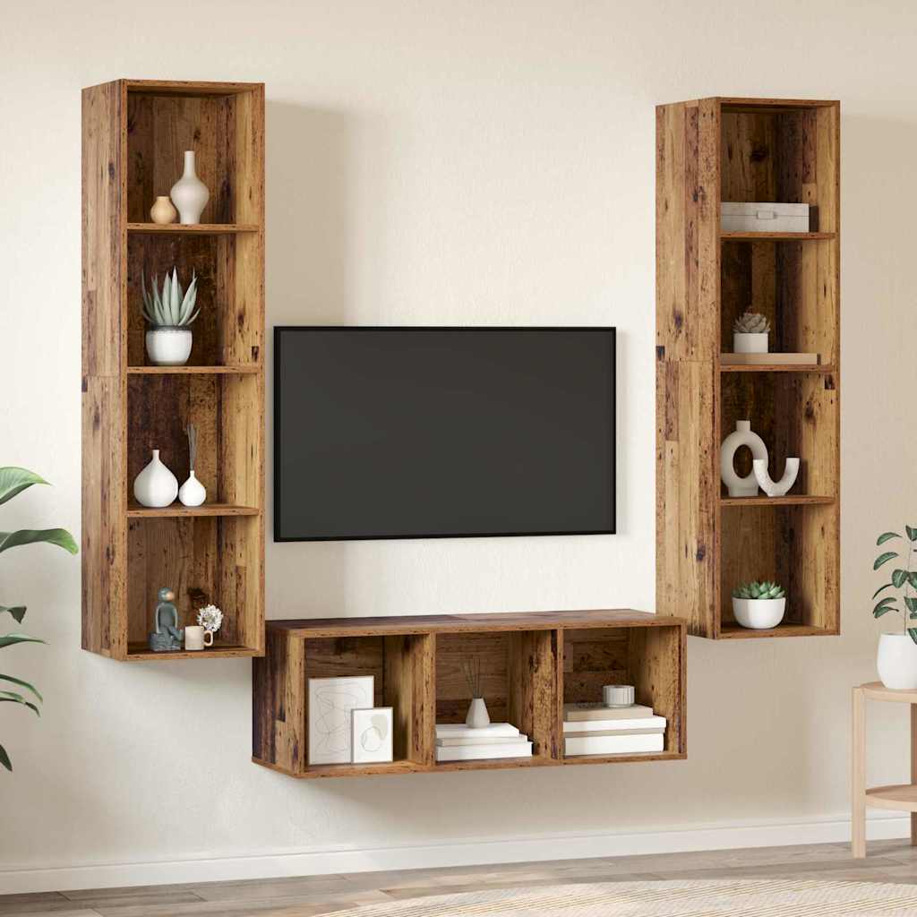 TV-Schrankset Wandmontiert 3 pcs Altholz Holzwerkstoff