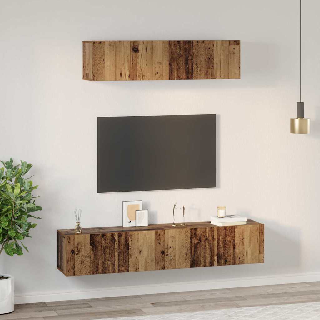 TV-Schrankset Wandmontiert 4 pcs Altholz Holzwerkstoff