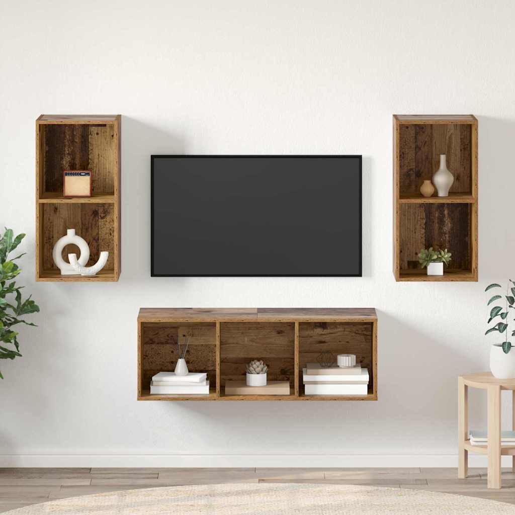 TV-Schrankset Wandmontiert 3 pcs Altholz Holzwerkstoff