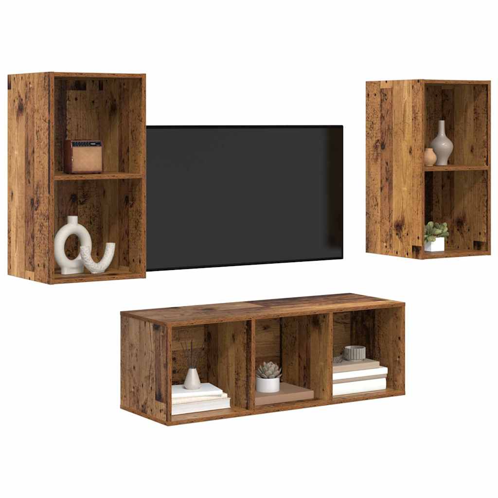 TV-Schrankset Wandmontiert 3 pcs Altholz Holzwerkstoff