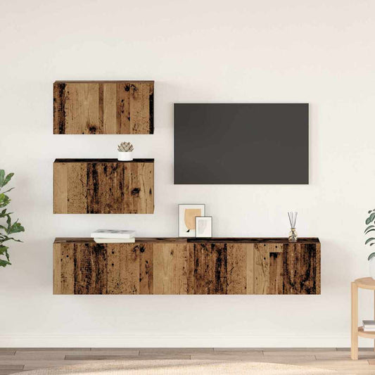 TV-Schrankset Wandmontiert 4 pcs Altholz Holzwerkstoff