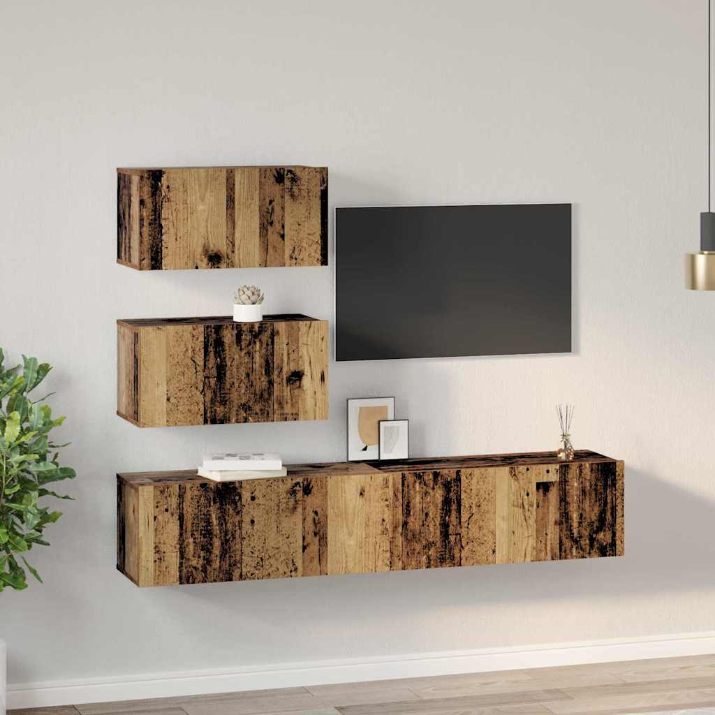 TV-Schrankset Wandmontiert 4 pcs Altholz Holzwerkstoff
