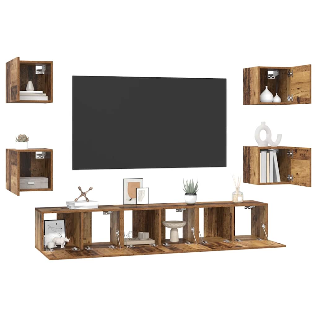 TV-Schrankset Wandmontiert 7 pcs Altholz Holzwerkstoff