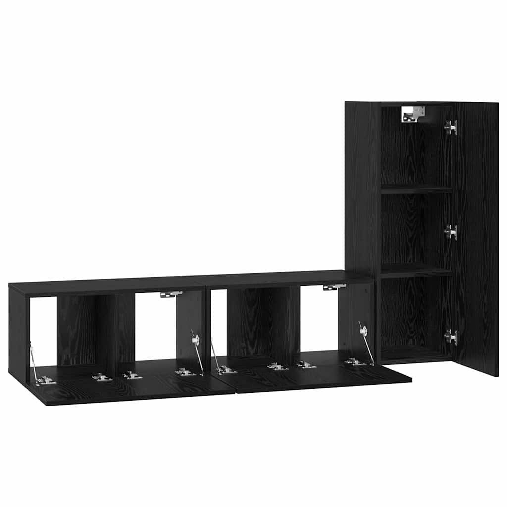 TV-Schrankset 3 pcs Schwarz Eichen-Optik Holzwerkstoff