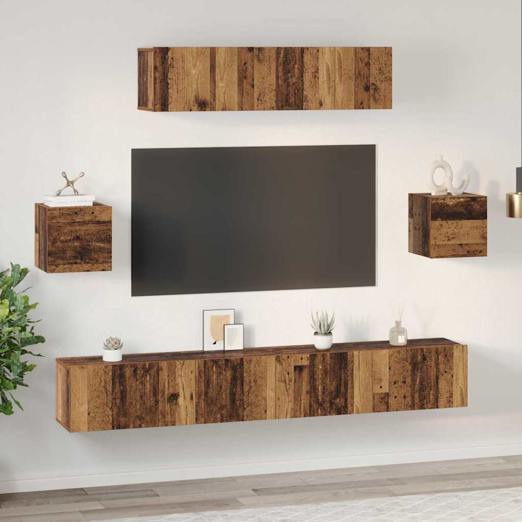 TV-Schrankset Wandmontiert 7 pcs Altholz Holzwerkstoff