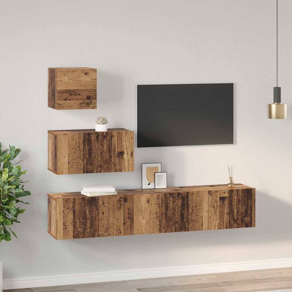 TV-Schrankset Wandmontiert 4 pcs Altholz Holzwerkstoff