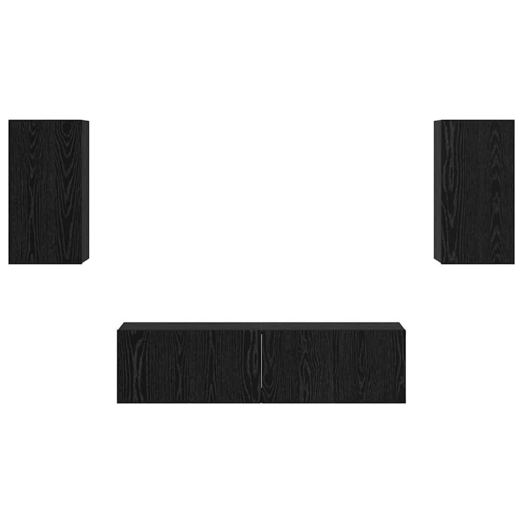 TV-Schrankset Wandmontiert Schwarz Eichen-Optik Holzwerkstoff