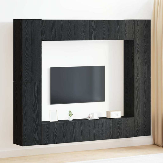 8-teiliges TV Schrank Set -Wandmontiert, Schwarz Eiche, MDF