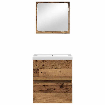 Badezimmermöbel-Set 2 pcs Altes Holz und Weiß Holzwerkstoff