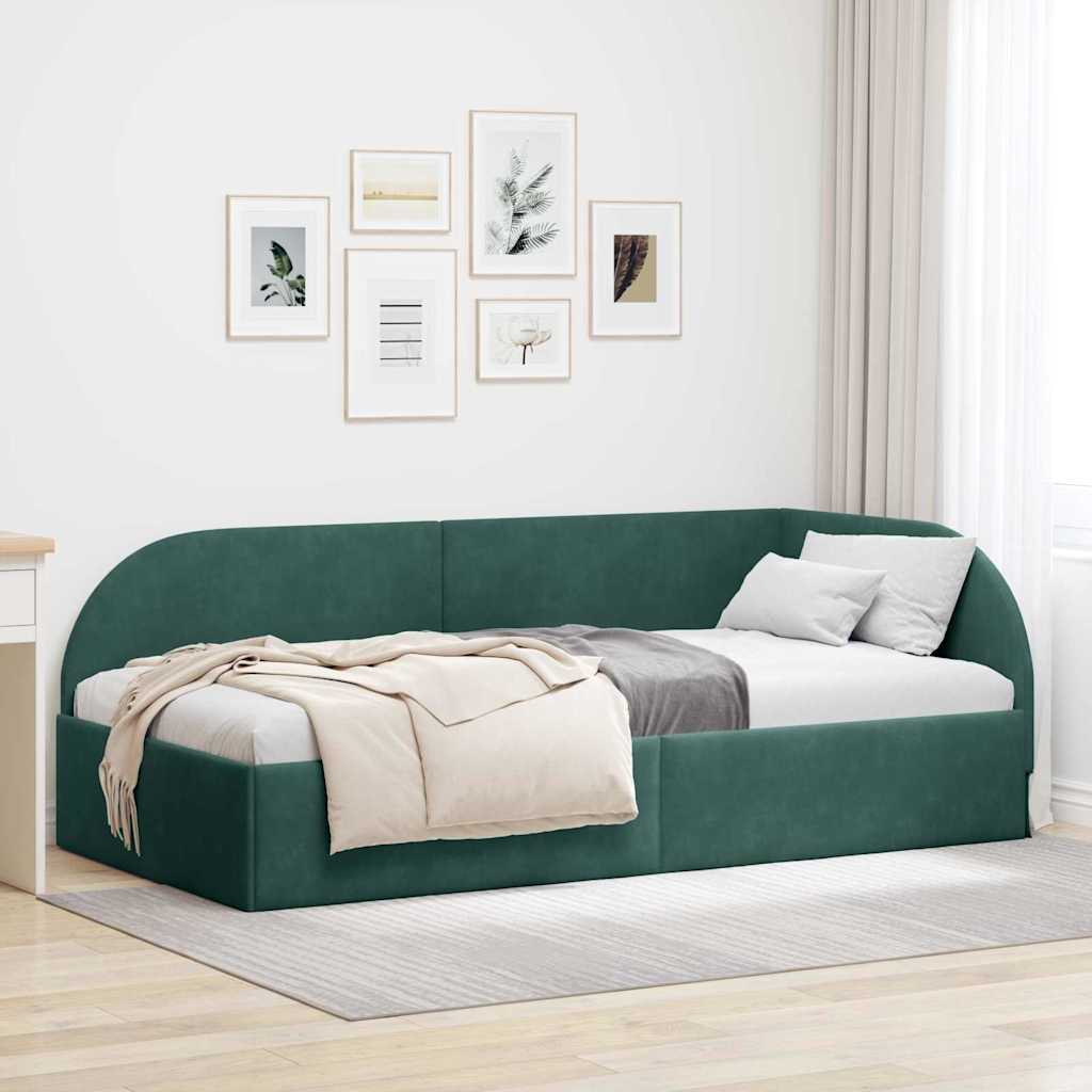 Eckbettgestell mit Kopfteil Dunkelgrün 90 x 190 cm Samt