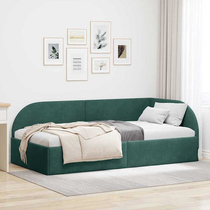Eckbettgestell mit Kopfteil Dunkelgrün 90 x 190 cm Samt