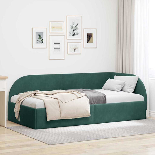 Eckbettgestell mit Kopfteil Dunkelgrün 90 x 190 cm Samt