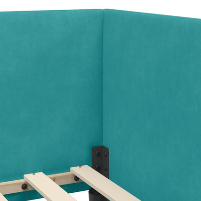 Eckbettgestell mit Kopfteil Türkis 90 x 190 cm Samt
