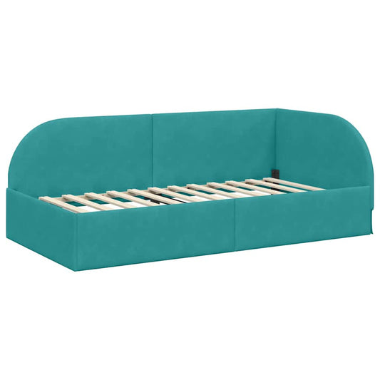 Eckbettgestell mit Kopfteil Türkis 90 x 190 cm Samt