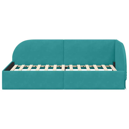 Eckbettgestell mit Kopfteil Türkis 90 x 190 cm Samt