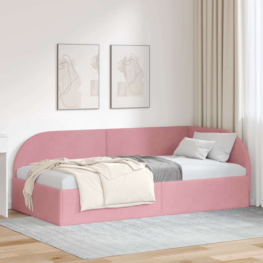 Eckbettgestell mit Kopfteil Rosa 100 x 200 cm Samt