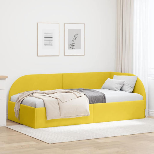 Eckbettgestell mit Kopfteil Gelb 100 x 200 cm Samt