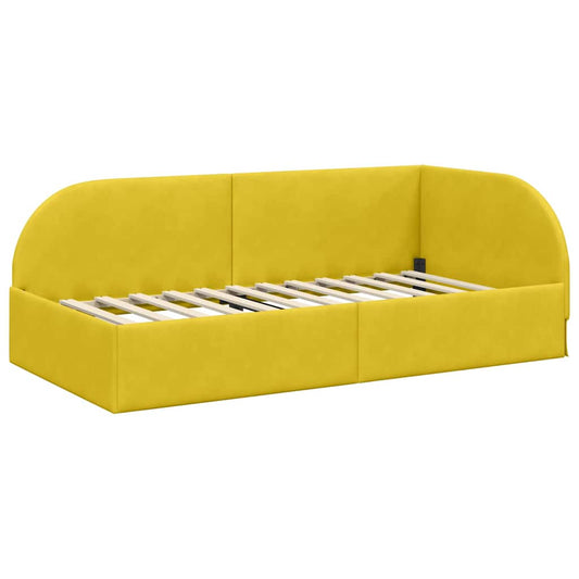 Eckbettgestell mit Kopfteil Gelb 100 x 200 cm Samt