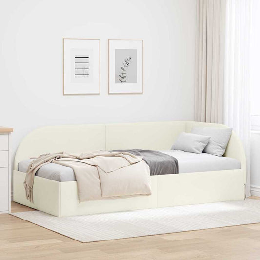 Eckbettgestell mit Kopfteil Creme 100 x 200 cm Samt