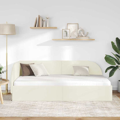 Eckbettgestell mit Kopfteil Creme 100 x 200 cm Samt