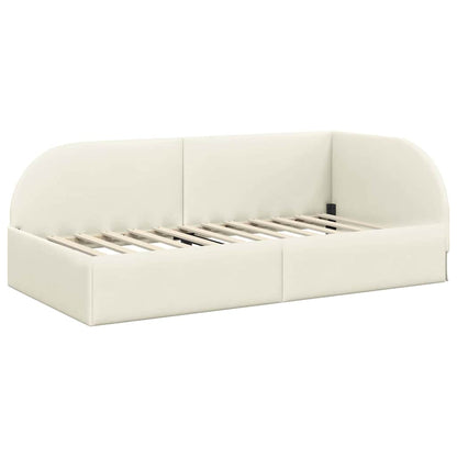 Eckbettgestell mit Kopfteil Creme 100 x 200 cm Samt