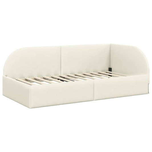 Eckbettgestell mit Kopfteil Creme 100 x 200 cm Samt