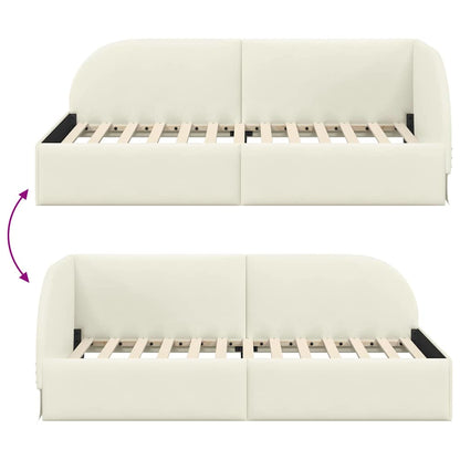 Eckbettgestell mit Kopfteil Creme 100 x 200 cm Samt