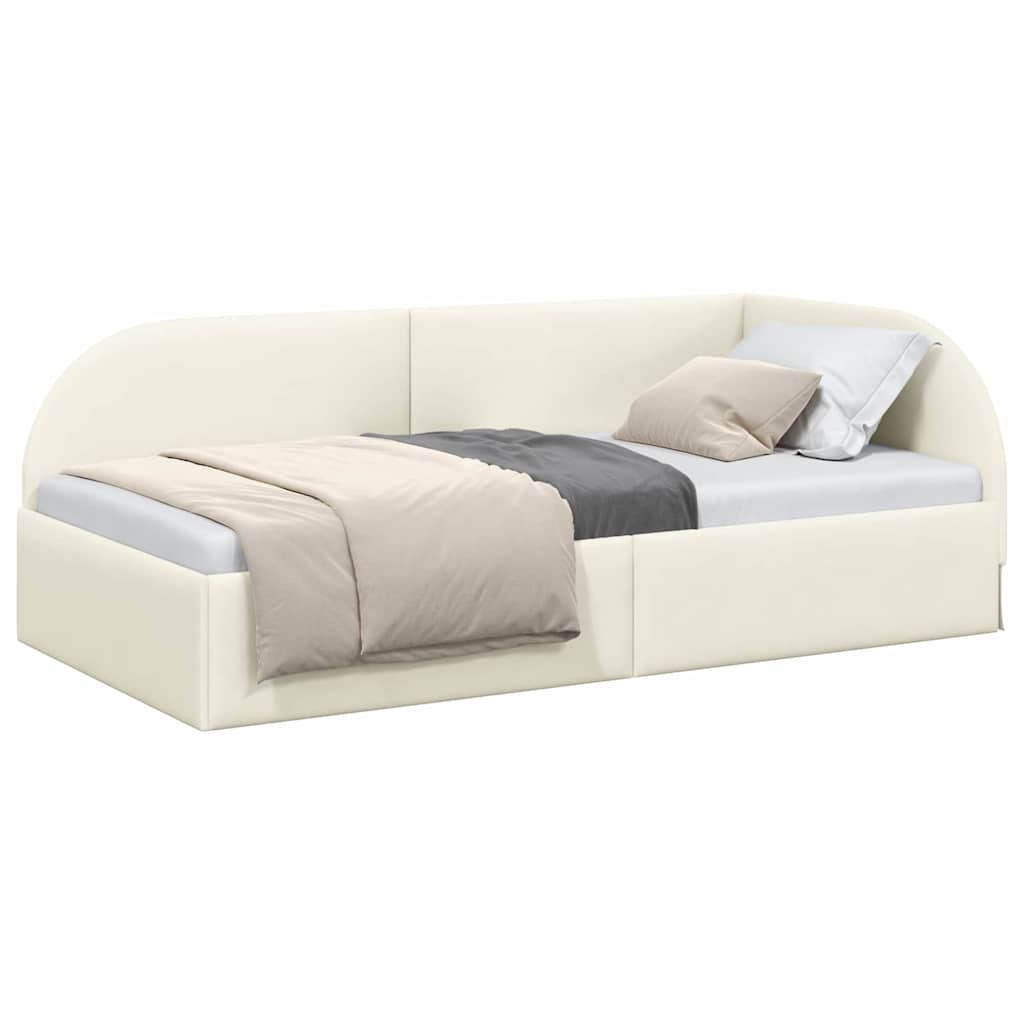 Eckbettgestell mit Kopfteil Creme 100 x 200 cm Samt