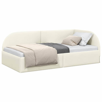 Eckbettgestell mit Kopfteil Creme 100 x 200 cm Samt