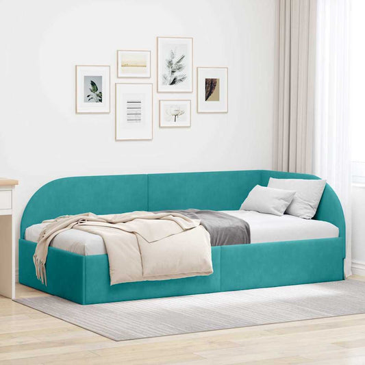 Eckbettgestell mit Kopfteil Türkis 100 x 200 cm Samt