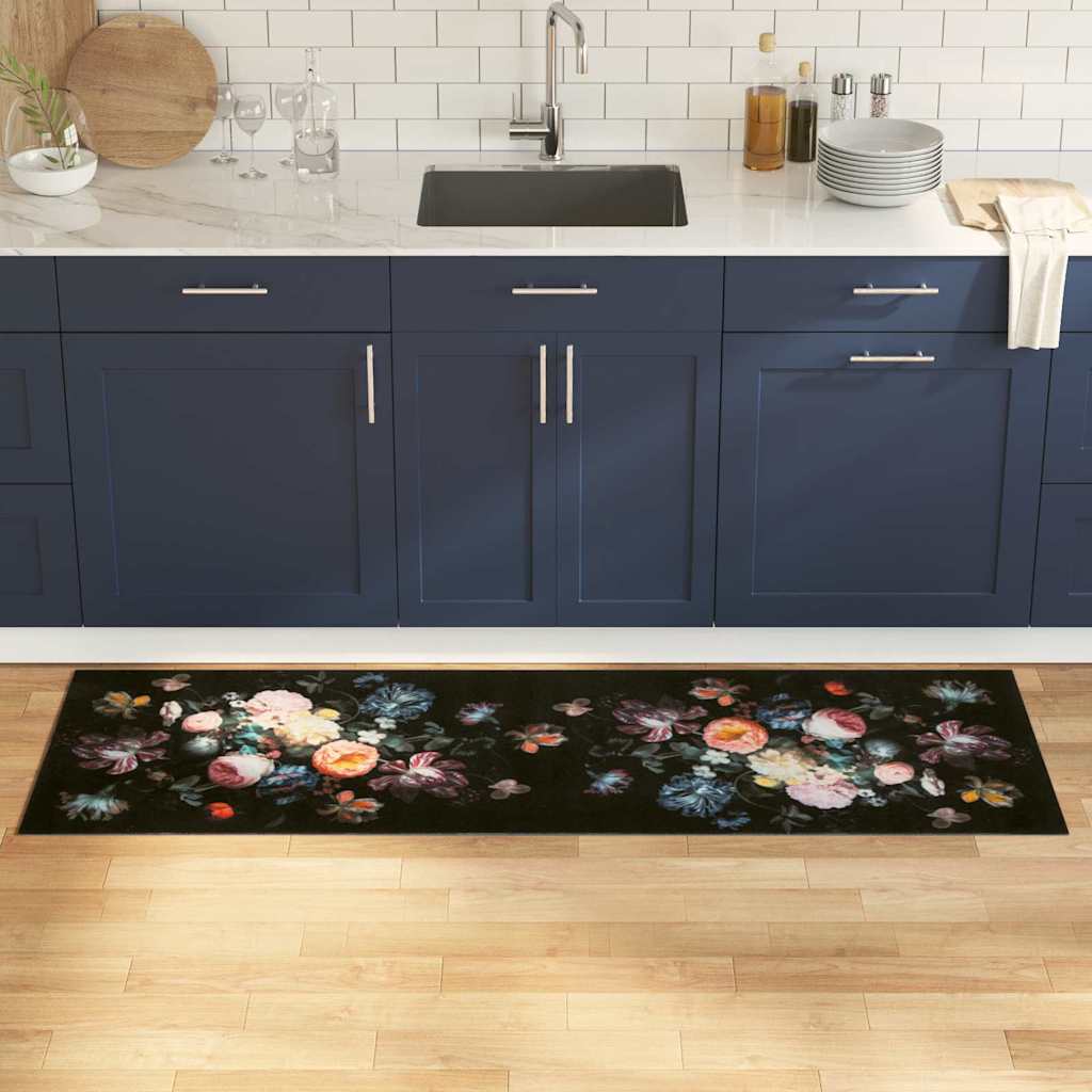 Küchenmatte Floral Schwarz 180 x 60 cm Samt