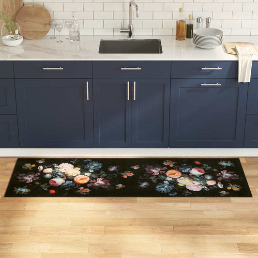 Küchenmatte Floral Schwarz 180 x 60 cm Samt