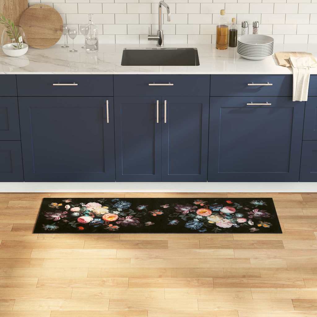 Küchenmatte Floral Schwarz 150 x 45 cm Samt