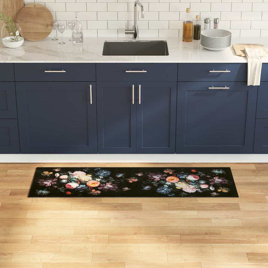 Küchenmatte Floral Schwarz 150 x 45 cm Samt