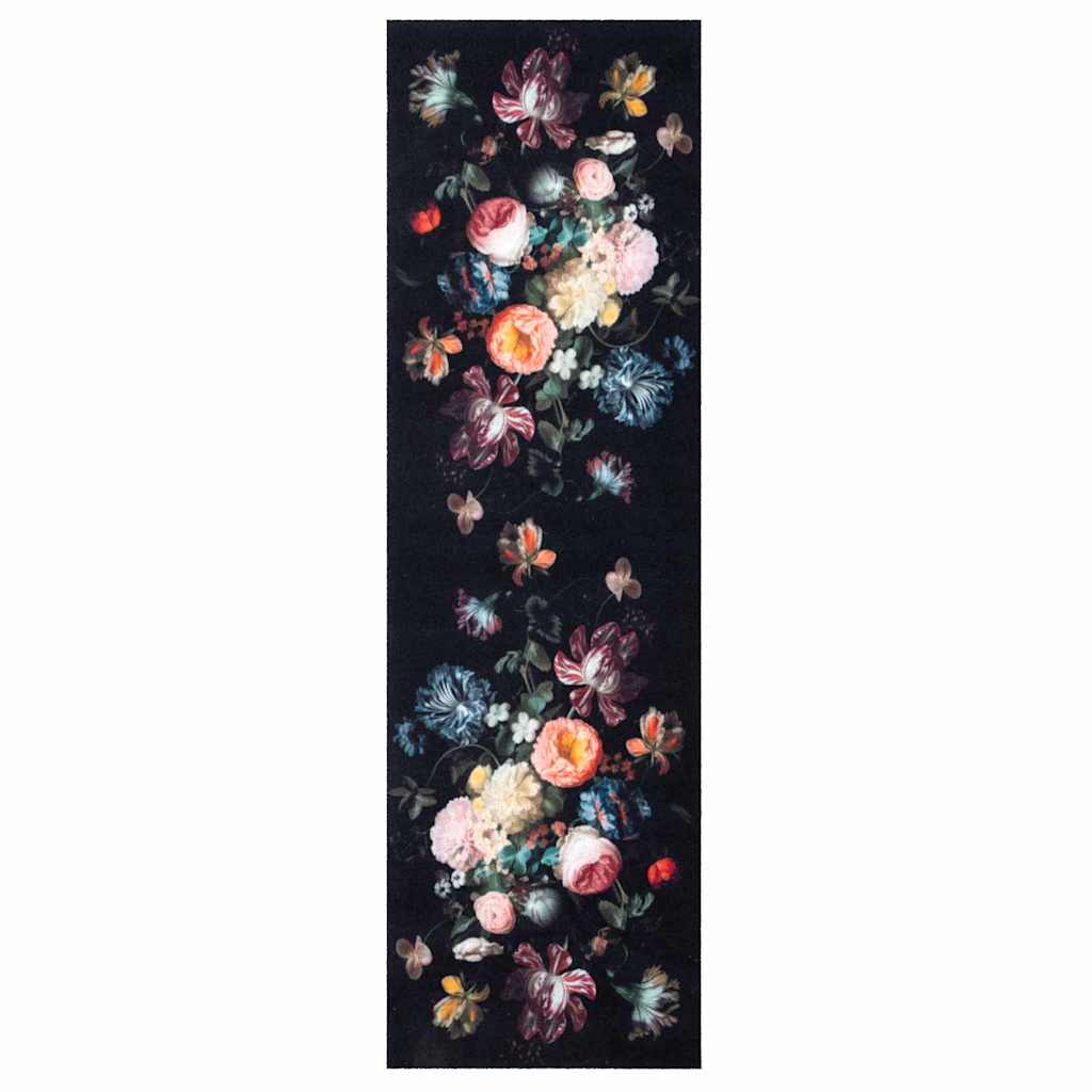 Küchenmatte Floral Schwarz 150 x 45 cm Samt
