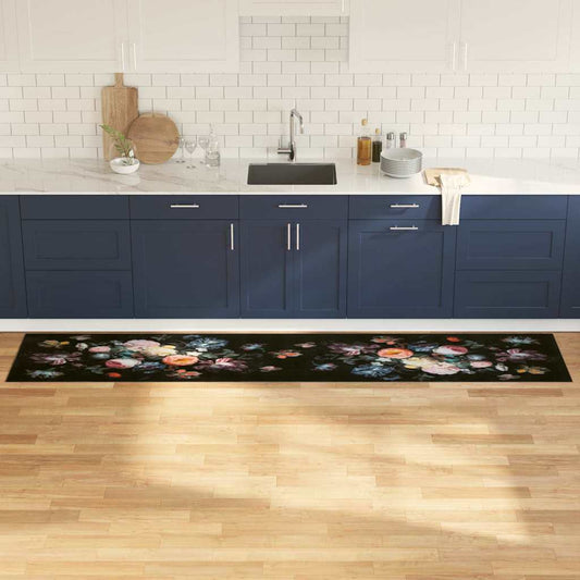 Küchenmatte Floral Schwarz 300 x 60 cm Samt