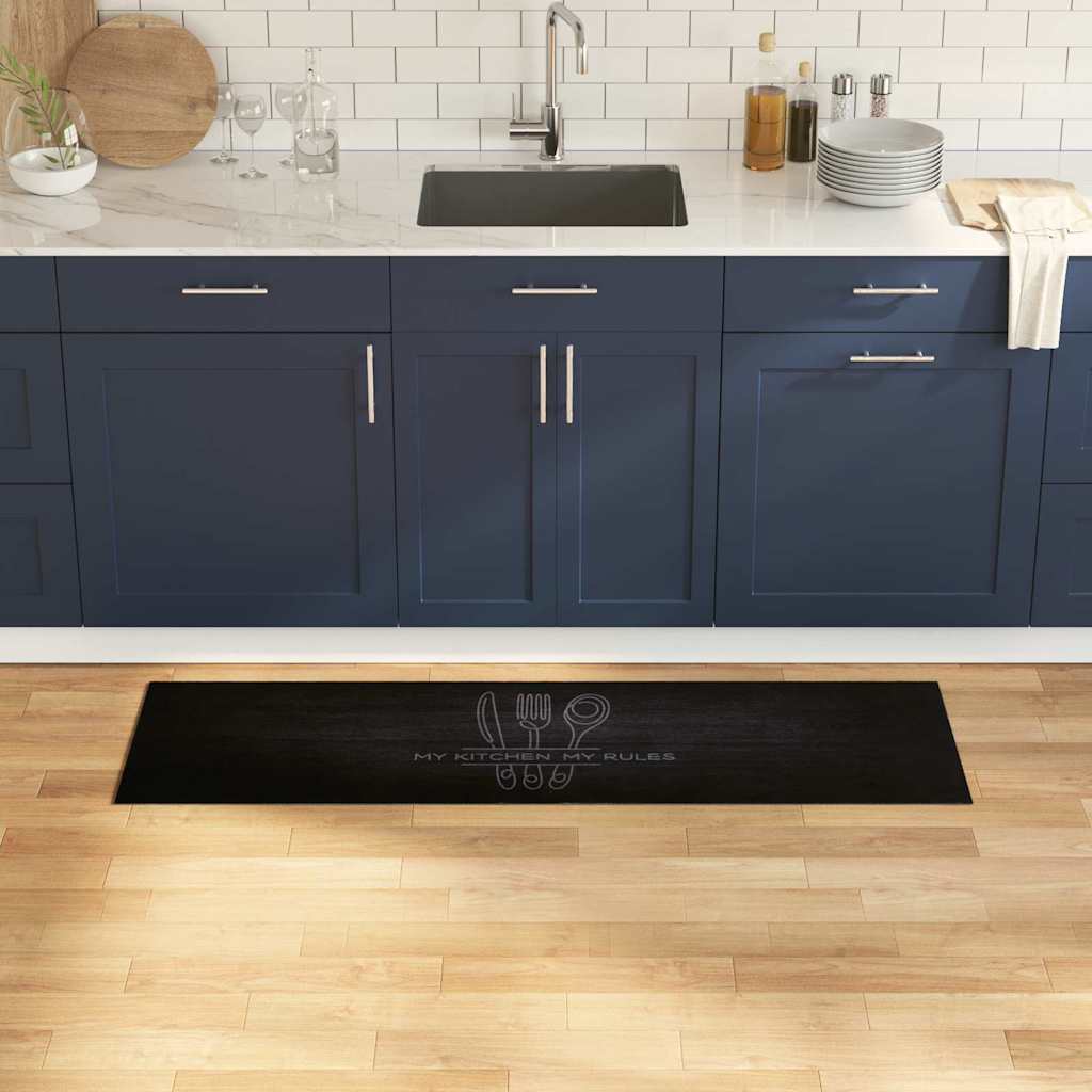 Küchen Teppich Schwarz 150 x 45 cm Samt