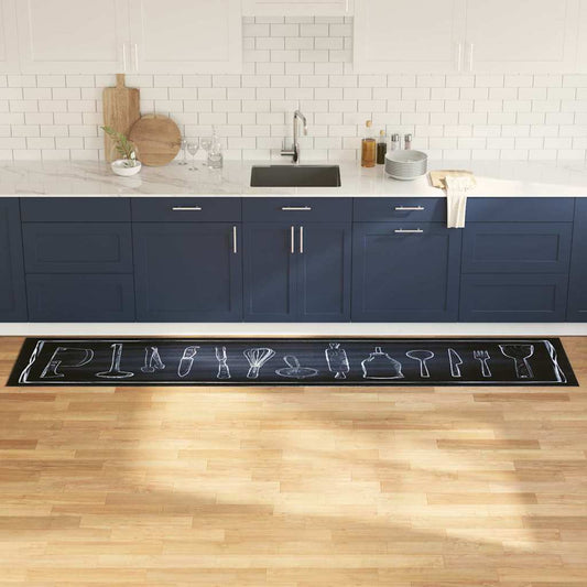 Küchenmatte Toile-de-Jouy Schwarz 300 x 60 cm Samt