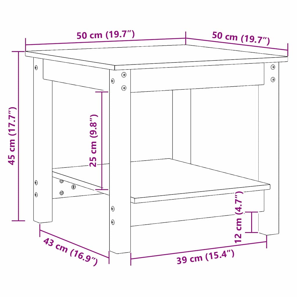 Couchtisch Wachsbraun 50 x 50 x 45 cm Massivholz Kiefer