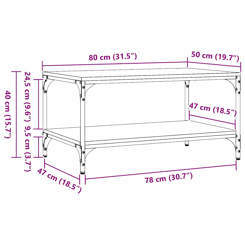 Couchtisch Eiche handwerklich 80 x 50 x 40 cm Holzwerkstoff