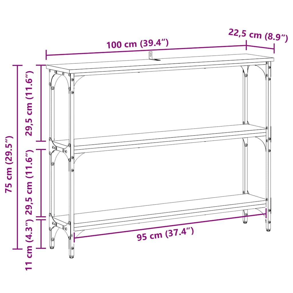 Konsolentisch mit Regal Schwarz Eichen-Optik 100 x 22,5 x 75 cm