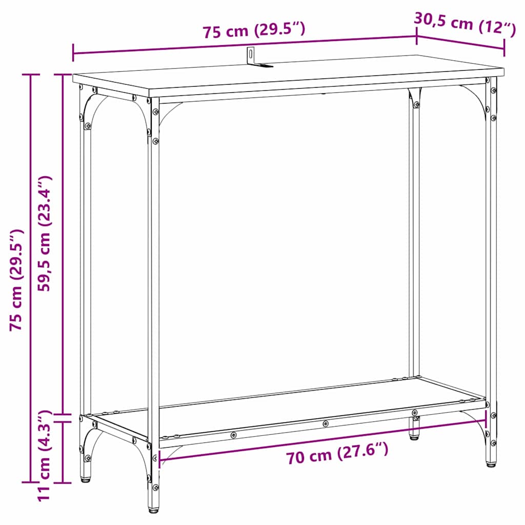 Konsolentisch mit Regal Schwarz Eichen-Optik 75 x 30.5 x 75 cm