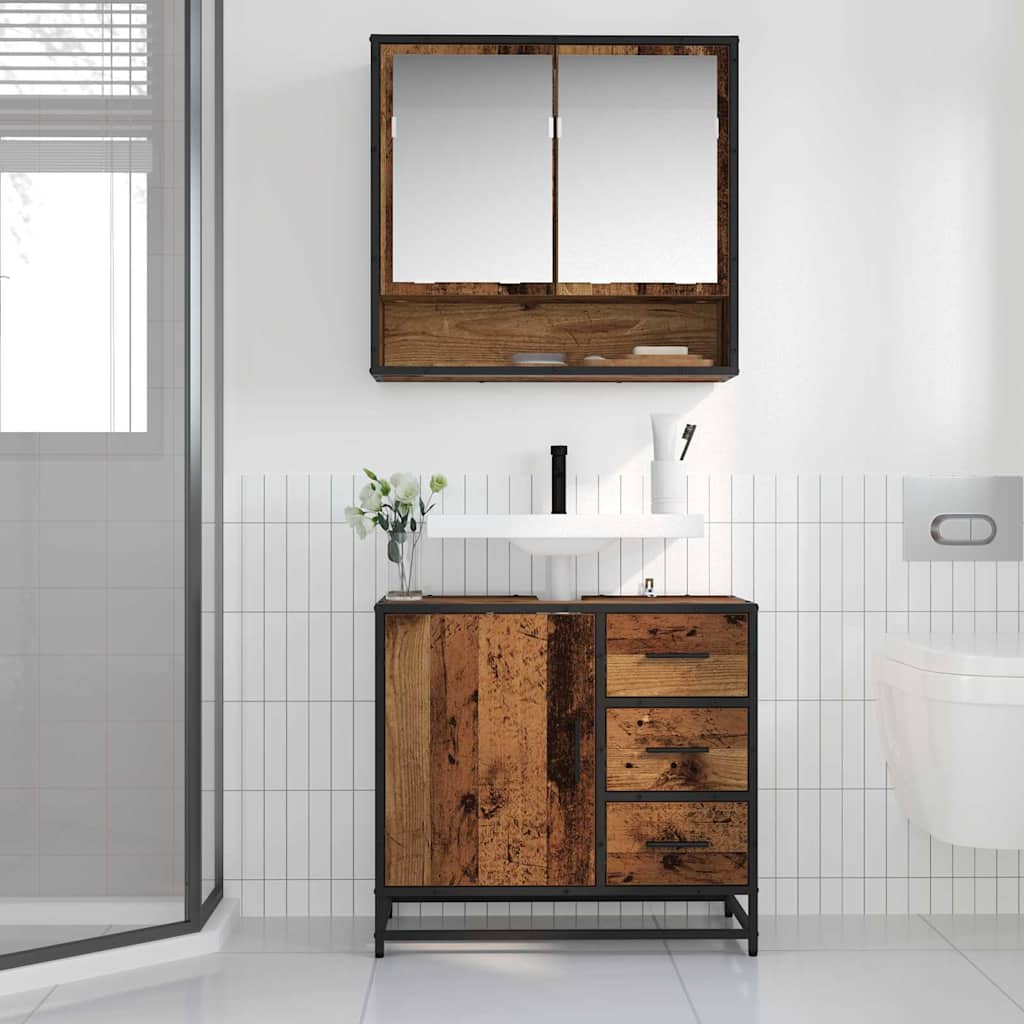 Badezimmerschrank mit Tür Altholz 65 x 33 x 60 cm Holzwerkstoff