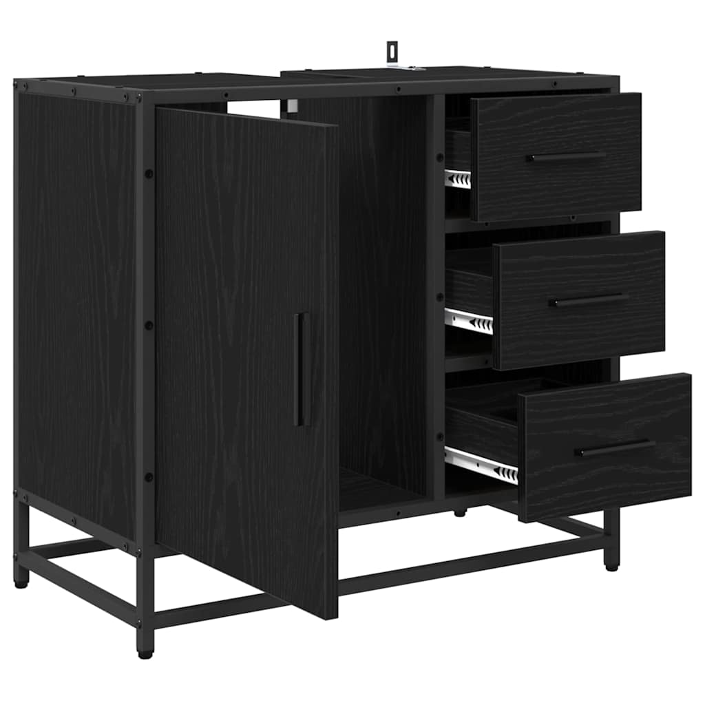 Badezimmerschrank mit Tür Schwarz Eichen-Optik 65 x 33 x 60 cm