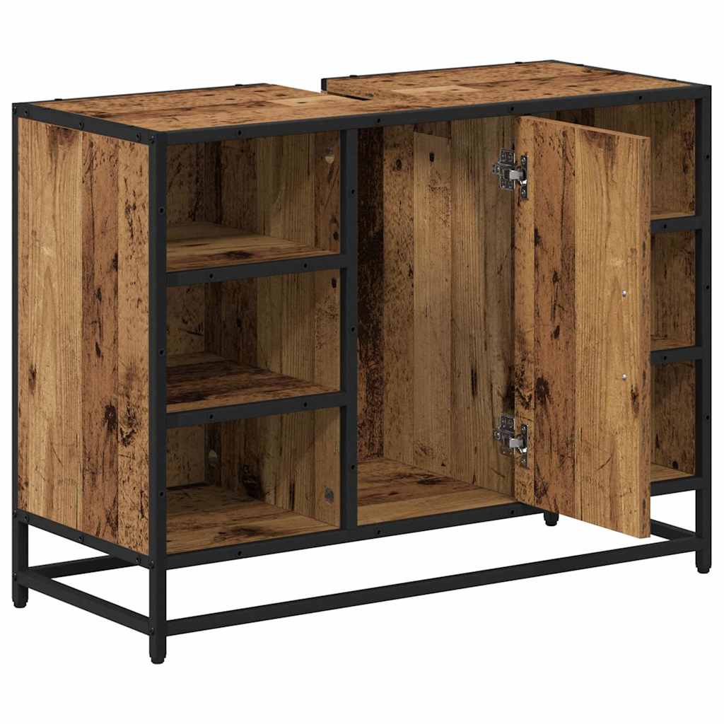 Badezimmerschrank mit Tür Altholz 80 x 33 x 60 cm Holzwerkstoff