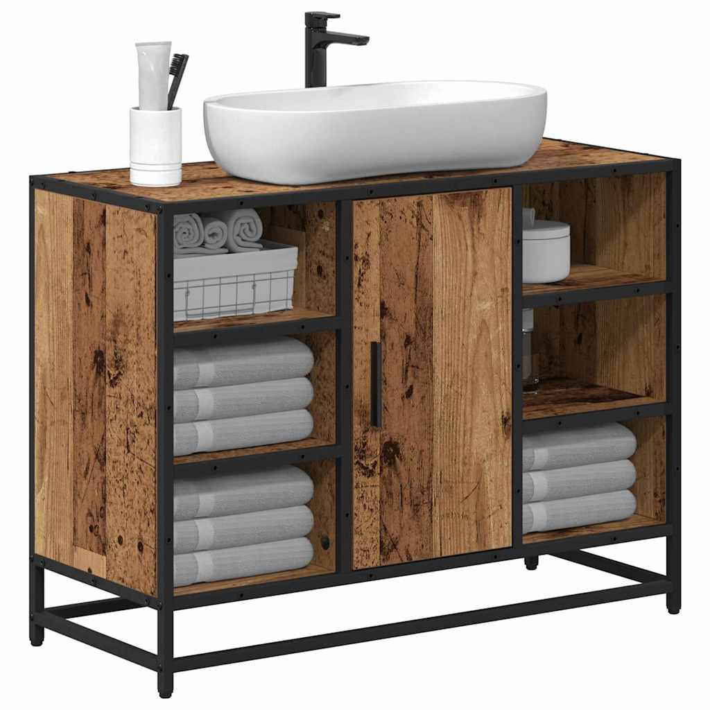 Badezimmerschrank mit Tür Altholz 80 x 33 x 60 cm Holzwerkstoff