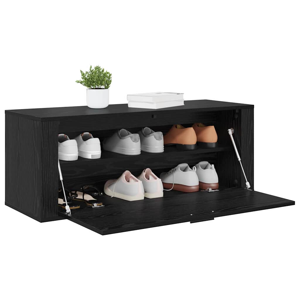 Schuhschrank mit Regal Schwarz Eichen-Optik 100 x 35 x 38 cm